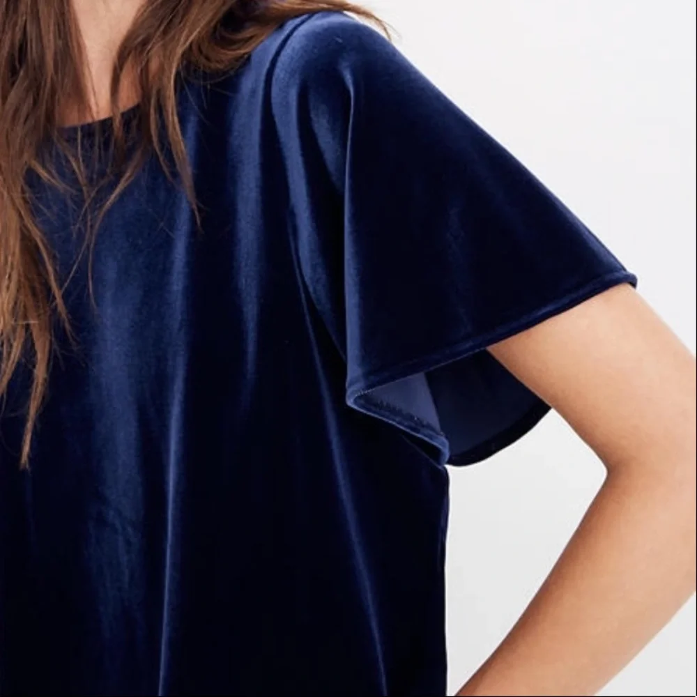 Madewell Velvet Butterfly Top (S) Blue Navy NWT - Picture 2 of 8